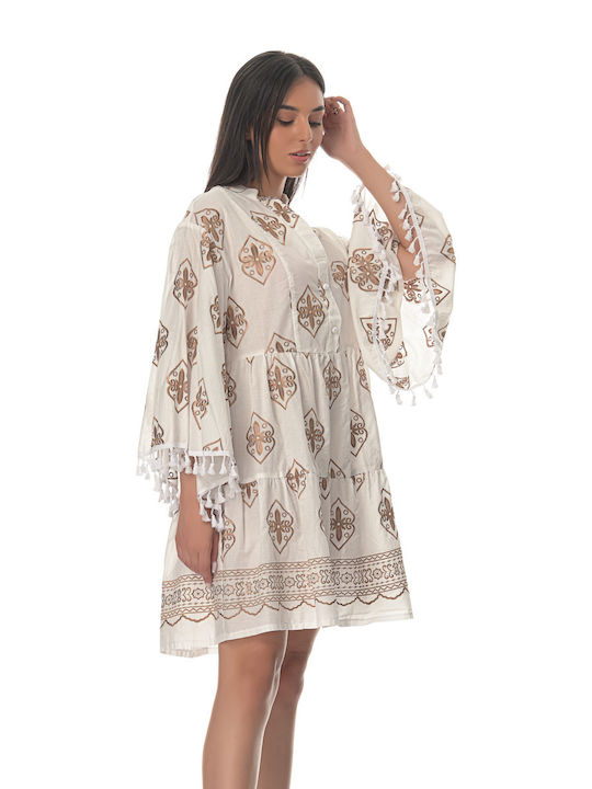 Coocu Sommer Mini Kleid mit Rüschen Weiß