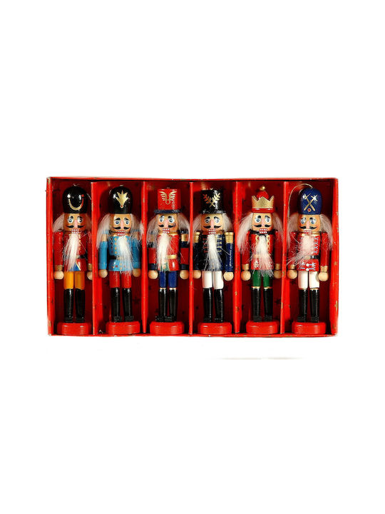 Christmas Wooden Nutcracker Ornament Multicolour 12x12cm 6pcs