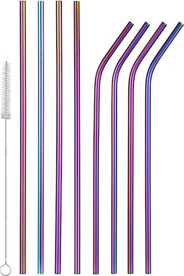 Straw Metallic Colorful with Brush 8pcs