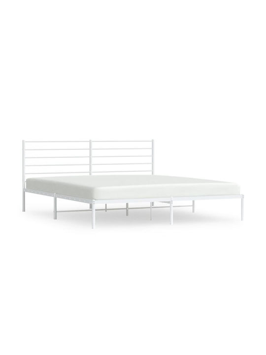 Κρεβάτι King Size Μεταλλικό Λευκό με Τάβλες για Στρώμα 180x200cm