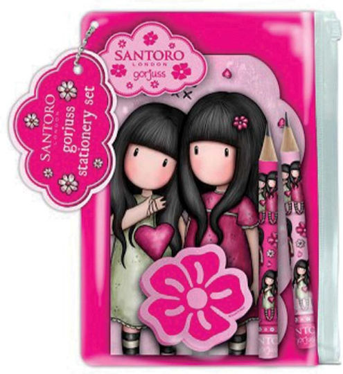 Santoro Gorguss Sparkle & Bloom Kinder Schreibwarenset mit Bleistift, Radiergummi und Notizbuch 4Stück