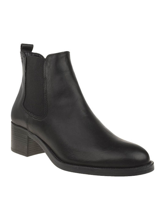 Leder Damen Chelsea Stiefeletten mit mittlerem Absatz Schwarz