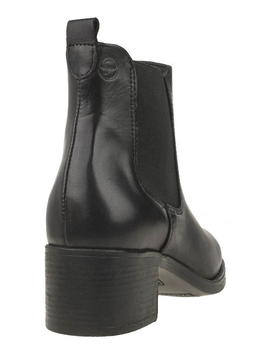Leder Damen Chelsea Stiefeletten mit mittlerem Absatz Schwarz