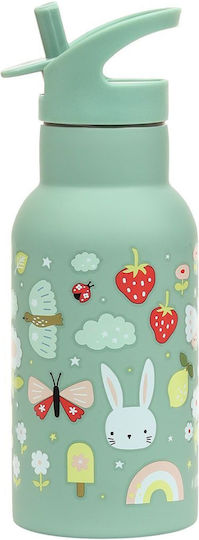 A Little Lovely Company Joy Kinderflasche Thermos Rostfreier Stahl mit Strohhalm Auslaufsicher Grün 350ml