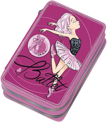 Graffiti Ballerina Pencil Case Full with 2 Compartments Fuchsia