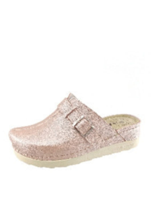Leather Winter Women's Slippers Pink