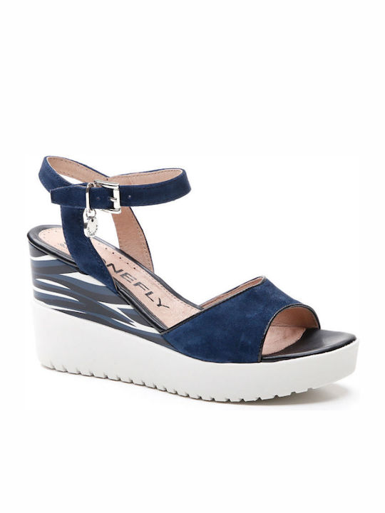 Stonefly Women's Leather Ankle Strap Platforms Blue