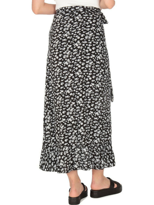 Mohicans Black Line Maxi Envelope Skirt Floral in Black color