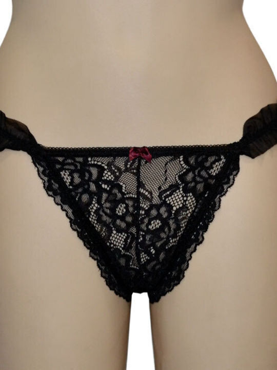 Elite Form Women's String with Lace Black