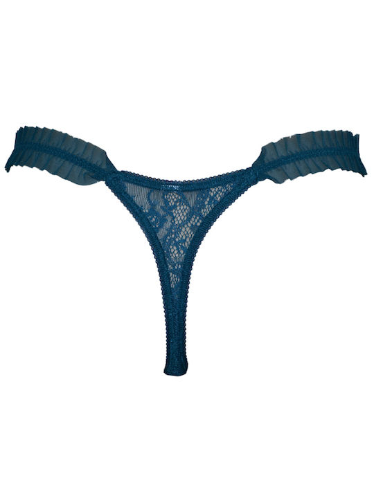 Elite Form Women's String with Lace Blue