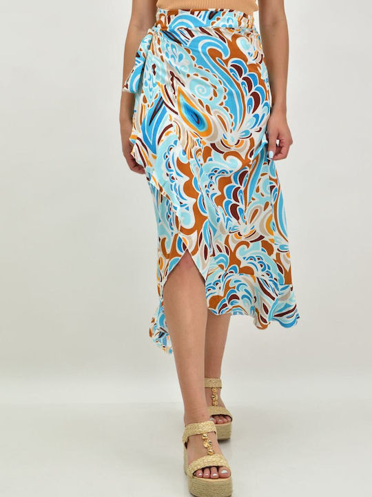 First Woman Maxi Envelope Skirt Floral in Light Blue color