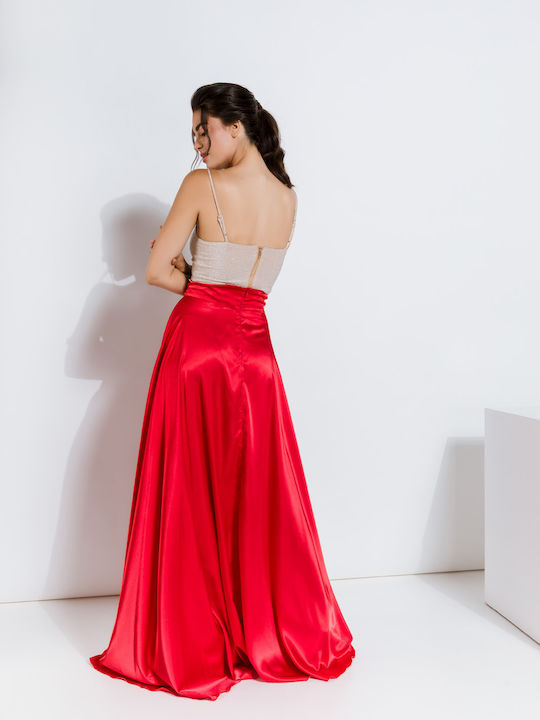 Anna Aktsali Collection Σατέν Φούστα σε Κόκκινο χρώμα