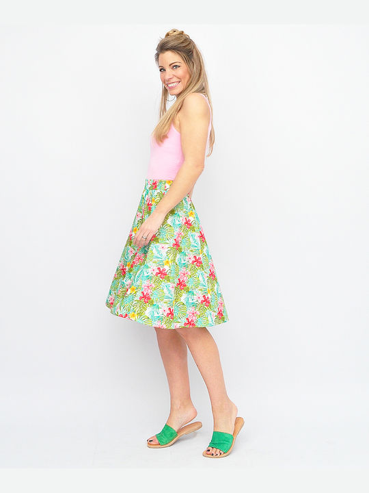 Women's Floral Minty Floral Skirt Summer Skirt In Alpha Line