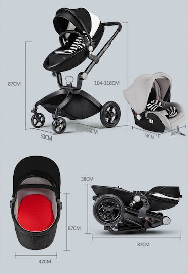 Hot Mom F22 Adjustable 3 in 1 Baby Stroller Suitable for Newborn White 18.5kg