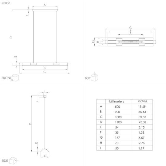 Eglo Ermua Висящо Осветително Тяло Черен Rail 100x110см.