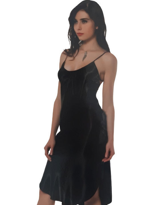 Kal-tsa Sommer Satin,σατεν Damen Nachthemd Schwarz