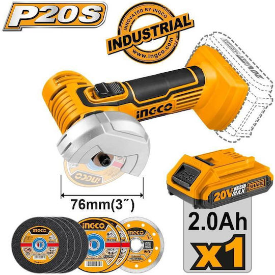 Ingco Grinder Mini 76mm Battery 1x2Ah