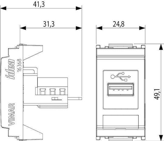 Vimar Χωνευτή Πρίζα Ρεύματος με 1 Θύρα USB Λευκή