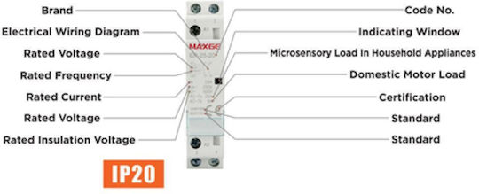 Maxge Ρελέ Ράγας Ισχύος 25A Διπολικό με Τάση 230V 2NO EPC1 MXG