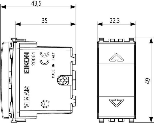 Vimar Eikon Front Plate Wall Push Roller Shutter Button without Frame White 20061.B