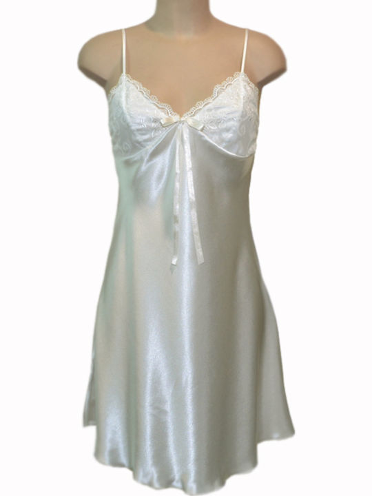 Elite Form Sommer Satin,σατεν Damen Nachthemd Ivory