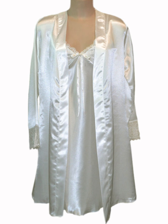 Elite Form Sommer Satin,σατεν Damen Nachthemd Ivory