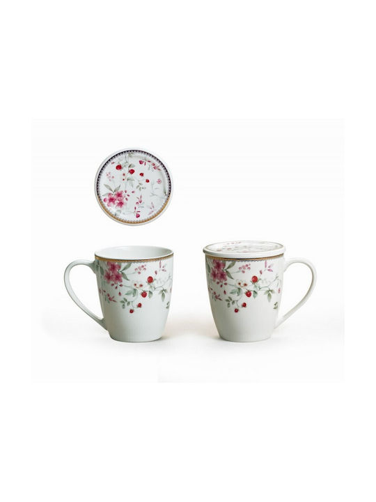 Karvounis Tasse aus Porzellan mit Deckel Rosa 450ml 1Stück