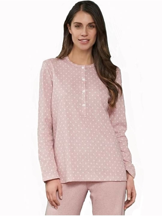 Linclalor Winter Damen Pyjama-Set Vlies Rosa