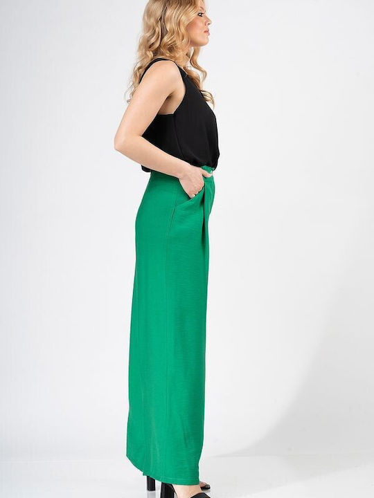 Bellino Γυναικεία Ψηλόμεση Λινή Παντελόνα σε Πράσινο Χρώμα