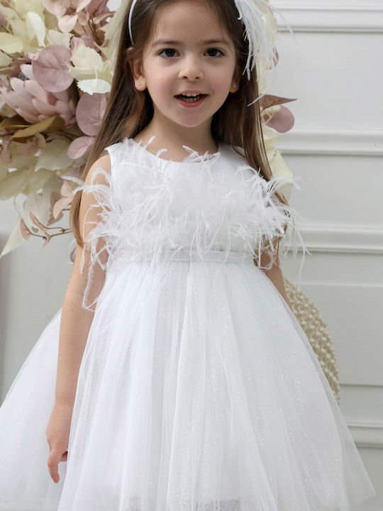 Mi Chiamo Alb Set de Haine de Botez cu Accesorii pentru păr & Rochie din Tulle 2buc