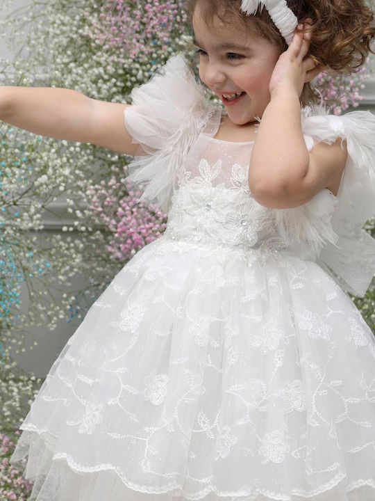 Mi Chiamo Alb Set de Haine de Botez cu Accesorii pentru păr & Rochie din Tulle 2buc