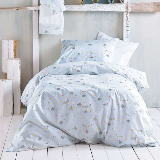 Rythmos Fouska Set Kids Duvet Cover Single with Pillowcase Cotton Blue 160x250cm