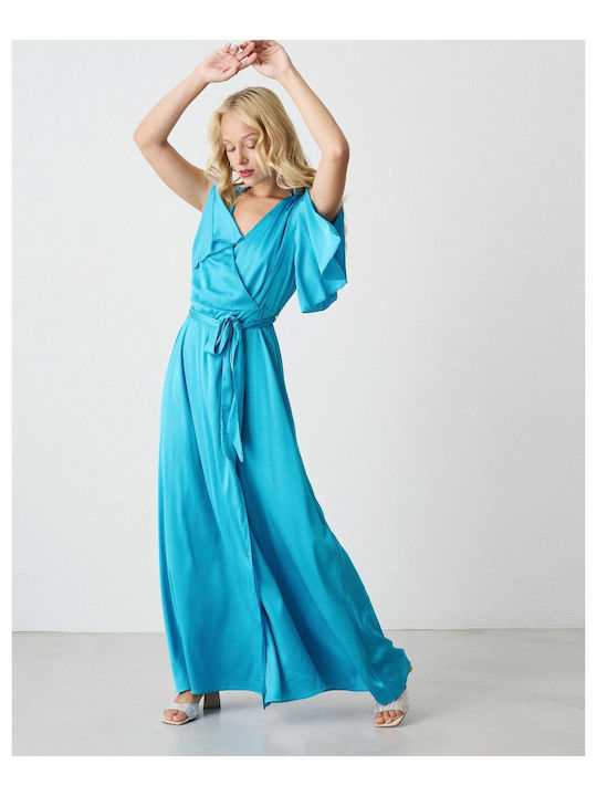 Passager Summer Maxi Dress Satin Wrap Turquoise