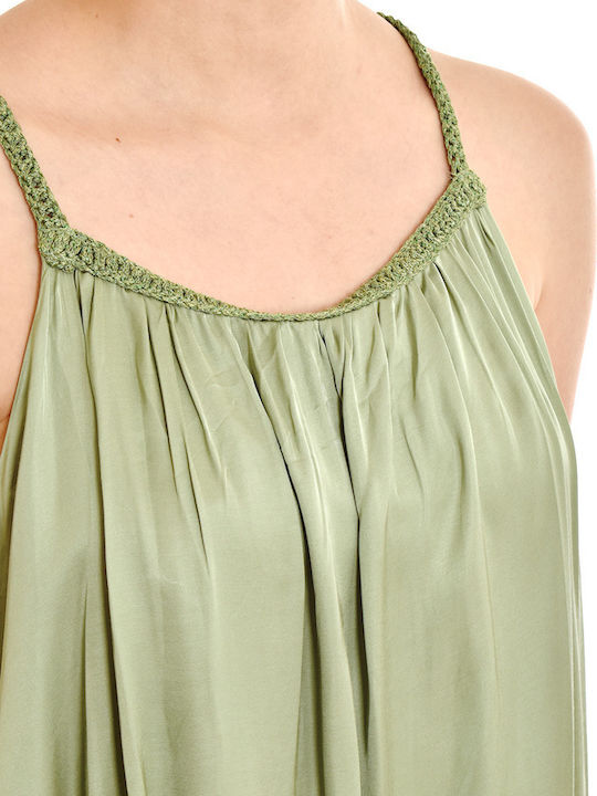 Rochie Midi de Vară pentru Femei din Satin Kaki
