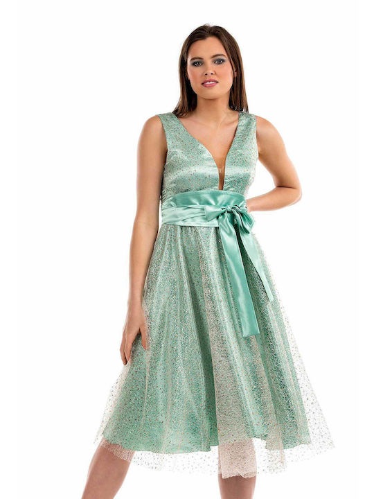 Bellino Midi Dress for Wedding / Baptism Satin Turquoise