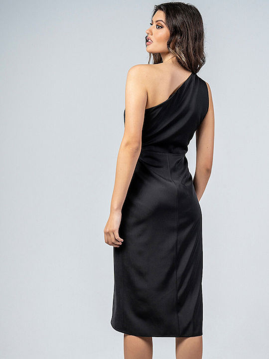 Bellino Summer Midi Dress for Wedding / Baptism Satin Black