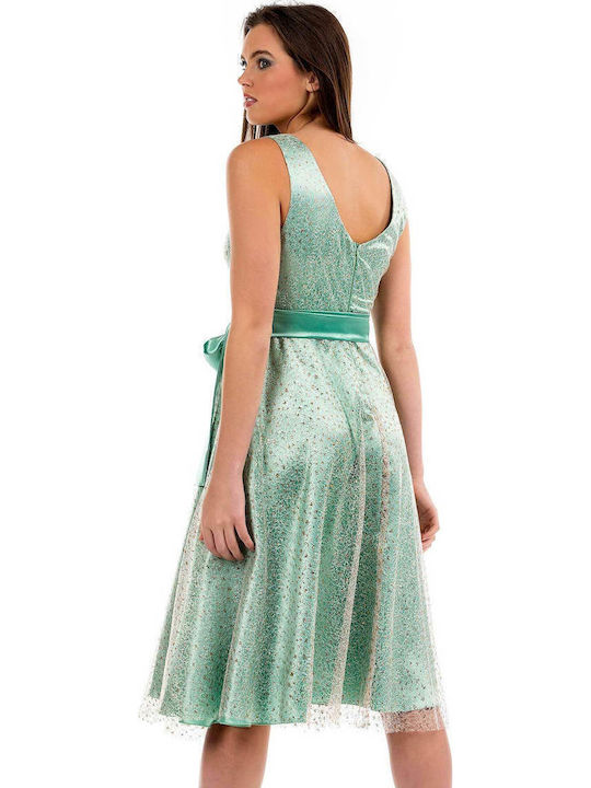 Midi Dress for Wedding / Baptism Satin Turquoise
