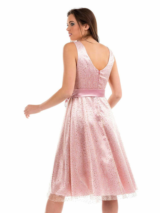 Bellino Midi Abendkleid mit Transparenz Rosa