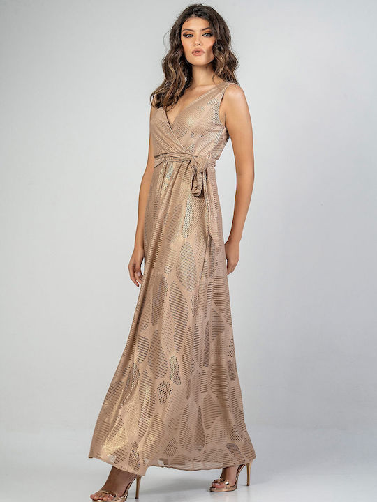 Bellino Sommer Maxi Abendkleid Wickel Gold