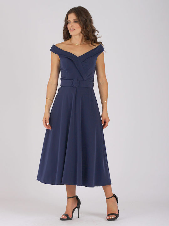 Bellino Midi Dress for Wedding / Baptism Satin Navy Blue