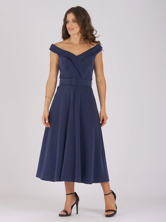 Bellino Midi Kleid für Hochzeit / Taufe Satin Marineblau