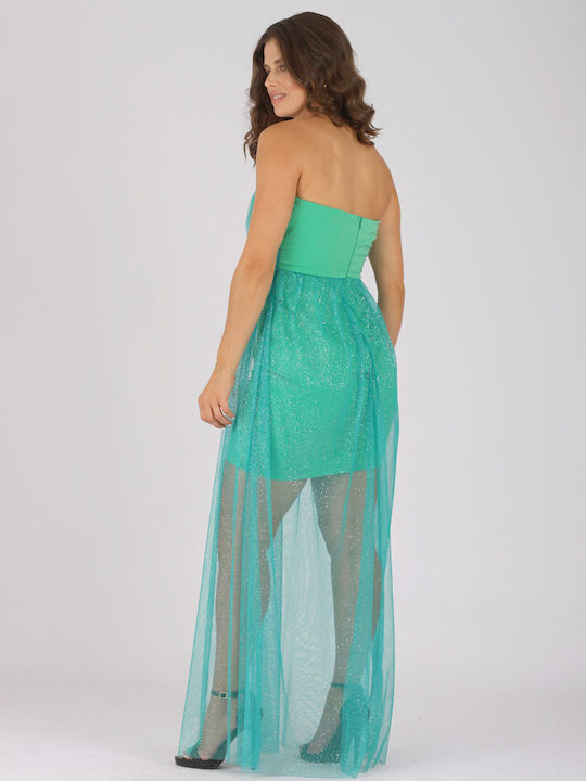 Maxi Dress for Wedding / Baptism Strapless Satin Green