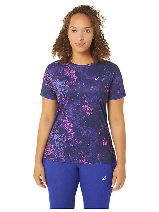 All Over Print Women's Summer Blouse Short Sleeve Purple