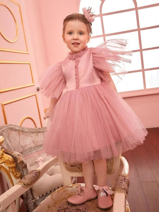 Meng Baby Mädchen Kleid Tüll Kurzärmelig Rosa