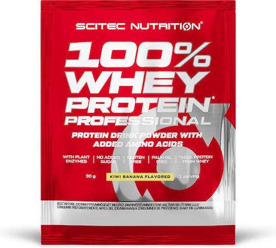 Scitec Nutrition 100% Whey Protein Professional Суроватъчен протеин без глутен с вкус Киви банан 30гр