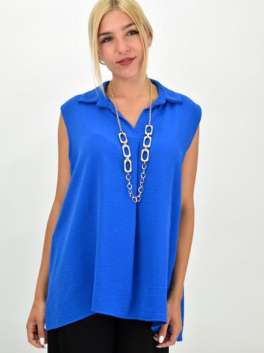 Potre pentru Femei de Vară Bluză Fără mâneci cu Decolteu în V Albastră