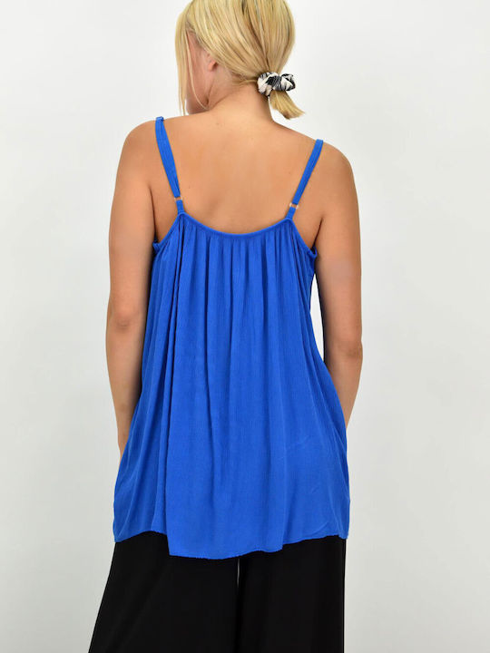 Potre Women's Summer Blouse with Straps & V Neck Blue