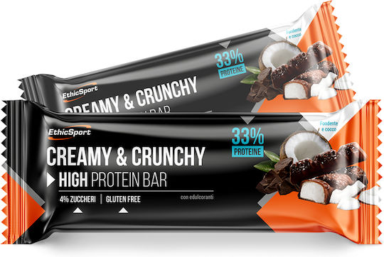 EthicSport Creamy & Crunchy Riegel mit 33% Protein & Geschmack Dunkle Schokolade mit Kokosnuss 30gr