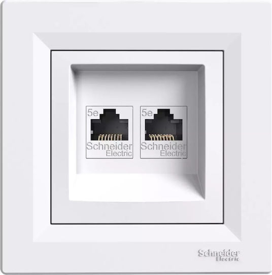 Schneider Electric Asfora Double Network And Telephone Socket RJ45 RJ11 With Cat5 Type Frame In White Colour EPH4900121