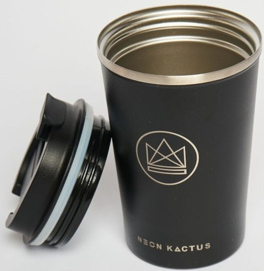 Neon Kactus Surfer Dude Ανακυκλώσιμο Ποτήρι Θερμός Ανοξείδωτο BPA Free 380ml Μαύρο με Επιστόμιο